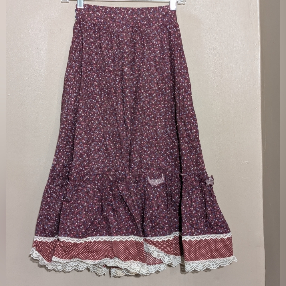 Gunnies By Jessica 70s Burgundy Prairie Western Skirt Size:5 - Picture 2 of 7
